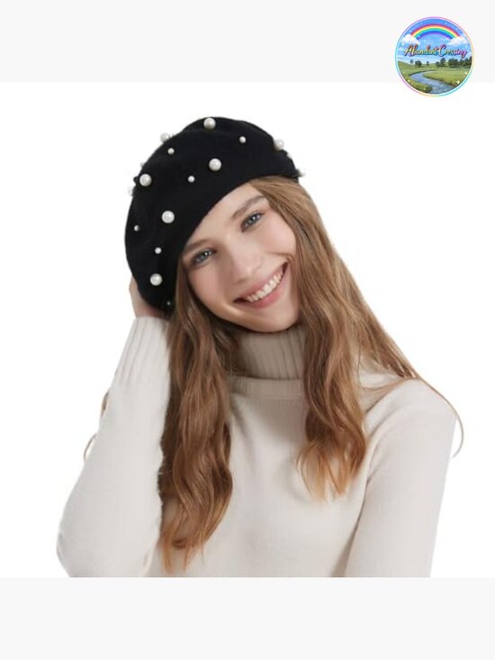 Imitation Cashmere Pearl Beret - French Style Beanie Cap